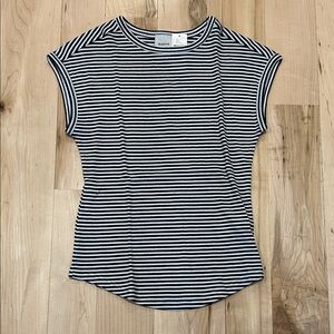 Maeve Black and White Striped Short Sleeve Top